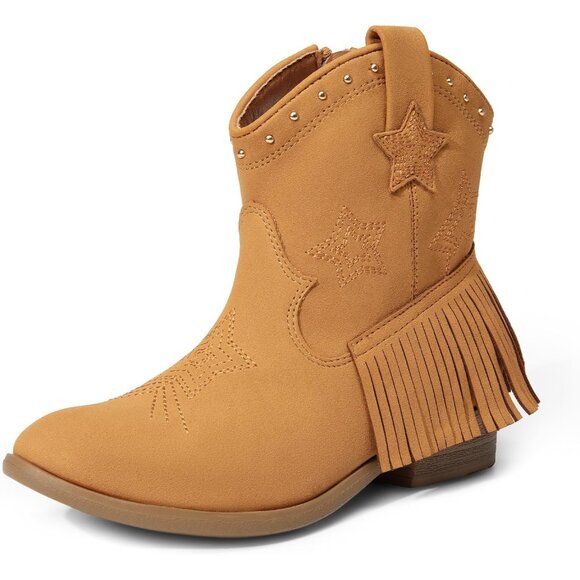 ⚡Girls Camel Suede Cowgirl Ankle Western Boots Side Zipper Riding Shoes Tassel - Picture 1 of 5